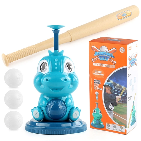 Kids Dinosaur Baseball Pitcher Launcher Toy With Retractable Bat And Practice Balls Indoor Outdoor Sports Training