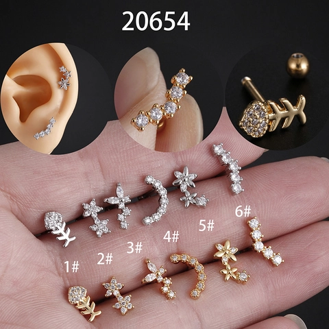 Stainless Steel Helix Stud Earrings Zircon Micro Paved Cartilage Piercing Jewelry Screw Back Barbell Fashion For Women