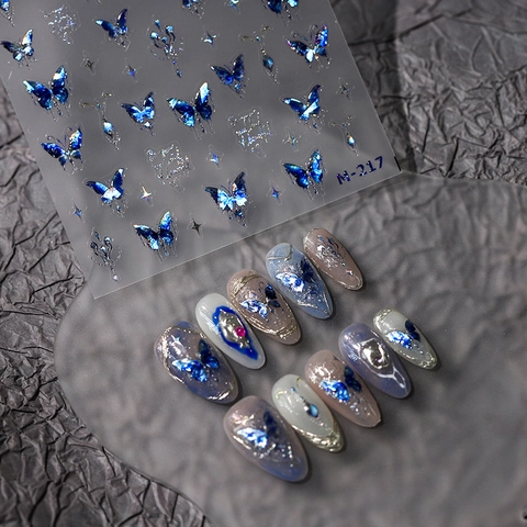 Blue Butterfly Nail Art Stickers Laser Holographic Self Adhesive Manicure Decoration Luxury Butterfly Decals For Women