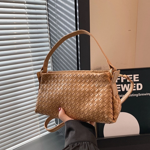 Borsa A Spalla Intrecciata In Pelle PU Retro Elegante Borsa Baguette Con Tracolla Regolabile Per Donna Chic
