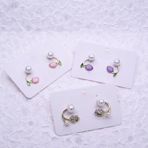 Tulip Flower Artificial Pearl Earrings Alloy Rhinestone Dainty Floral Jewelry With Silver Earring Post Elegant For Women