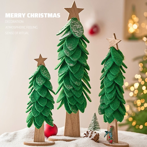 Ornement De Table Sapin De Noël En Feutrine Et Bois Décoration À Étages Pour Maison Bureau Fête Moderne Minimaliste