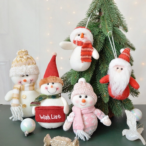 Ornamenti Appesi Albero Di Natale Peluche Babbo Natale Pupazzo Di Neve Bambole Maglia Poliestere Decorazione Festiva