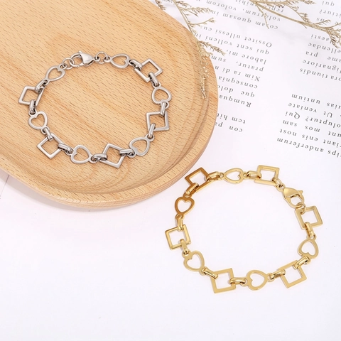 Geometric 316L Stainless Steel Bracelet Heart Square Gear Design Minimalist Trendy Jewelry For Women