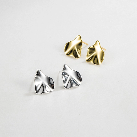 Boucles d'Oreilles Clous en Argent Sterling 925 Vintage Français pour Femmes Géométriques Irrégulières à Vagues Or Argent Électroplaqué Bijoux