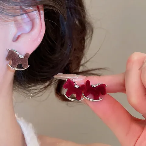 Schaukelpferd Ohrstecker Ohrhänger Mit 925 Sterling Silber Ohrstecker Beflockung Zirkon Retro Eleganter Schmuck Damen