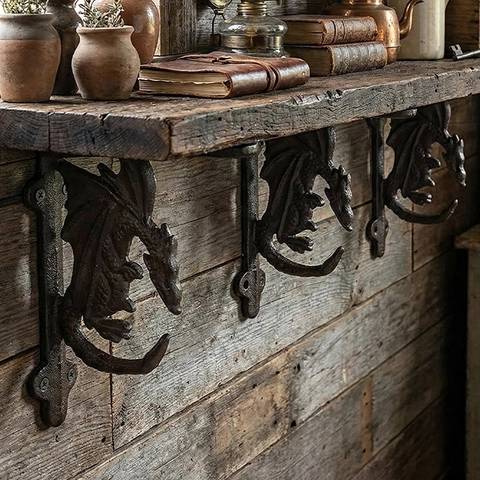 Vintage Gietijzeren Decoratieve Plankdrager Wandsteun Voor Industrieel Rustiek Woondecoratie Gotisch Draak En Bloemenontwerp