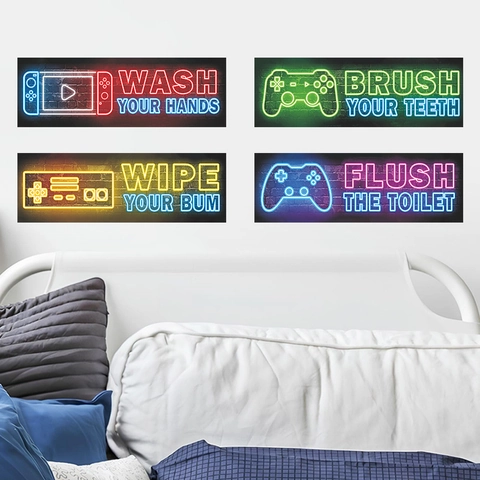 Stickers Muraux Manette De Jeu PVC Autocollant Style Néon Décoration Chambre E-Sports Slogans Motivants Décalcomanies