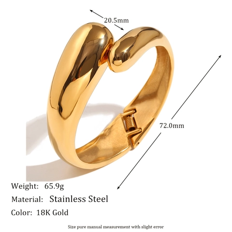 Bracciale Rigido Grosso Placcato Oro Acciaio Inossidabile Minimalista Design Metallo Liquido Cerniera Gioielli Donne