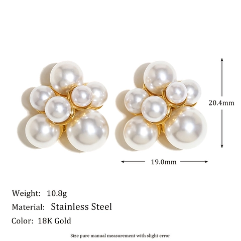 Boucles D'oreilles Géométriques Vintage En Acier Inoxydable Plaquées Or 18 Carats Oeil D'agate Noire Künstliche Perle Cluster Mode