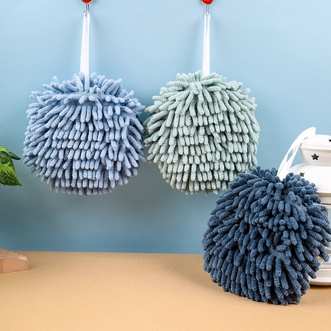 Soft Chenille Hand Towel Ball Super Absorbent Microfiber Quick Dry Hanging Loop Bathroom Kitchen Accessories Round Design