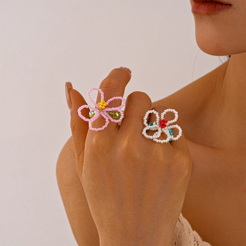 Anello Di Fiori Con Perline Fatto A Mano Dolce Fresco Perline Di Vetro Cristallo Anello Intrecciato Per Donne Ragazze Estate