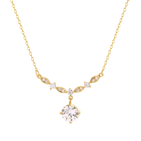 S925 Sterling Silver Round Zirconia Pendant Necklace For Women Light Luxury Dainty Wave Design Clavicle Chain Jewelry Gift