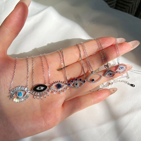 925 Sterlingsilber Böser Blick Anhänger Halskette Für Damen Zirkonia Opal Eingelegt Galvanisierte Schlüsselbeinkette Schmuck Geschenk
