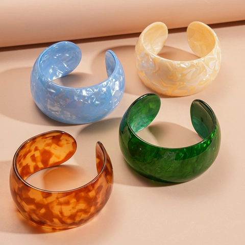 Boze Oog Acryl Hars Open Manchet Armband Breed Geometrisch Marmerpatroon Retro Bohemien Voor Dames