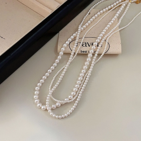 Artificial Pearl Necklace 925 Sterling Silver Round Bead Chain Elegant Minimalist Korean Style For Women Fashion Jewelry Accessory