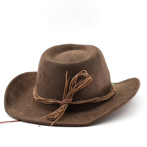 Cappello Da Cowboy Occidentale Scamosciato Con Perline Turchesi Corda Intrecciata Tesa Larga Protezione Solare Per Uomo Donna