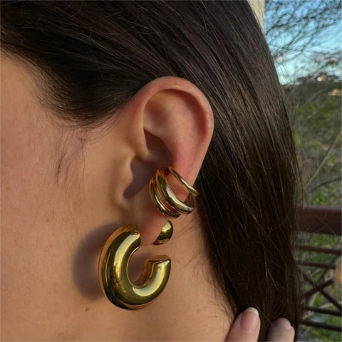 Ear Cuff A Forma Di C Multistrato Acciaio Inossidabile Placcato Oro 18K Senza Buco Clip Per Orecchio Geometrico Moda Per Donne