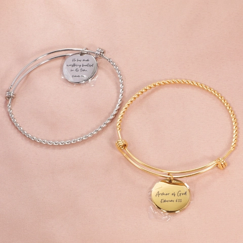 Brazalete De Torsión De Acero Inoxidable Con Amuleto De Versículo Bíblico Grabado Joyería Religiosa Inspiradora Ajustable Mujeres