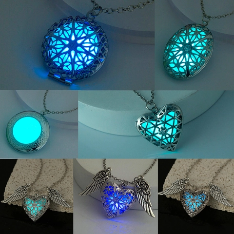 Vintage Leuchtende Medaillon Halskette Im Dunkeln Leuchtend Hohl Kupferlegierung Anhänger Schmuck Für Frauen
