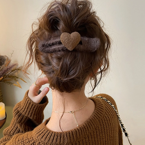 Elegante Pluche Hart Haarclip Acryl Garen Eendenbek Clip Herfst Winter Warm Haaraccessoire Voor Vrouwen Meisjes