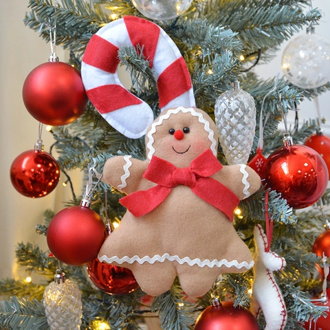 Weihnachts Lebkuchenmann Zuckerstange Ornamente Plüsch Filz Hängedekorationen Für Baum Tür Wand Festliche Hausdeko