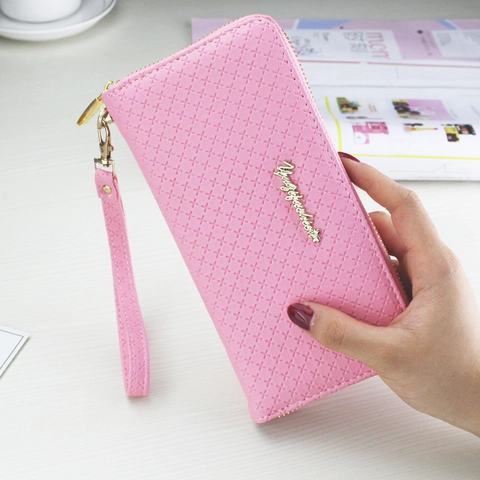 Damen Lange Geldbörse PU Leder Saffiano Struktur Reißverschluss Große Kapazität Handy Clutch Mit Handschlaufe Multifunktional