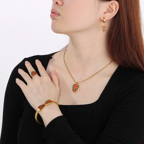 Snake Head Enamel Stainless Steel Jewelry Necklace Bracelet Ring And Earrings Geometric Fashion Accessory
