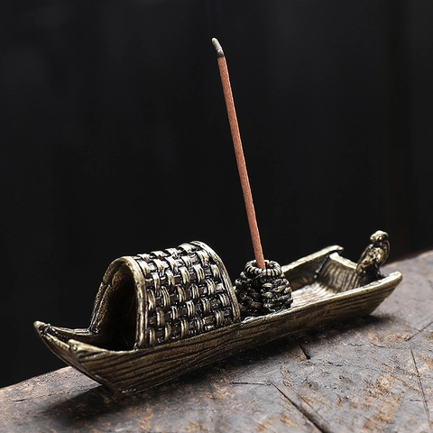Vintage Boat Incense Stick Holder Brass Alloy Zen Ornament Bird Design For Home Decor Tea Ceremony