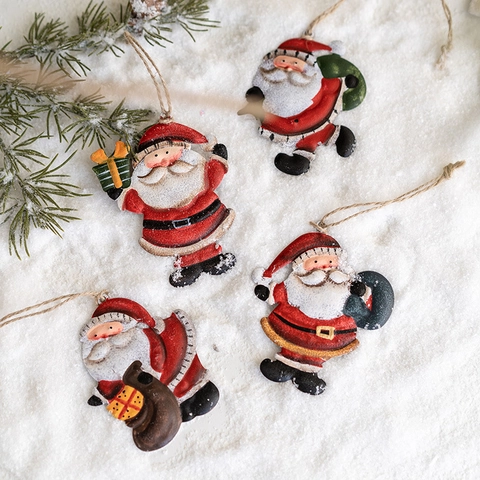 Ciondoli Natalizi in Ferro Vintage Babbo Natale Decorazioni in Metallo Verniciato per Albero di Natale Per Casa e Feste
