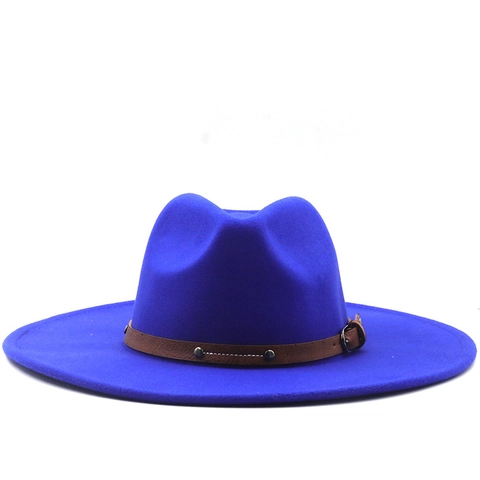 Cappello Fedora A Tesa Larga In Feltro Di Lana Con Fascia In Pelle Borchiata Stile Jazz Retrò Unisex