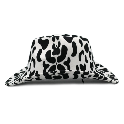Western Cowboy Hat Cow Print Leopard Pattern Wide Curved Brim Cotton Polyester Felt Fedora For Men Women Party Fashion