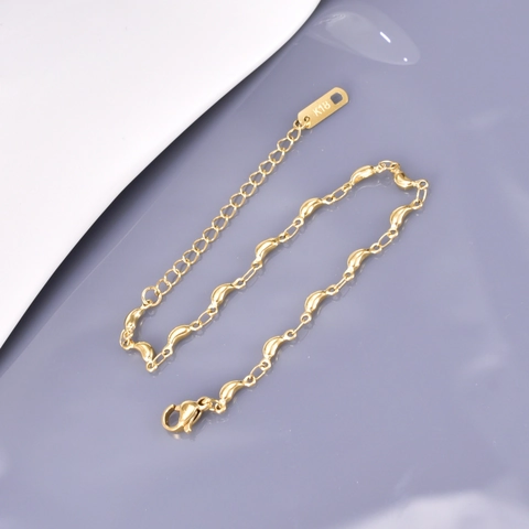 Bracciale A Catena Con Fagioli Magici Retro Acciaio Al Titanio Placcato Oro 18K Gioielli Eleganti Geometrici Donna Regolabile