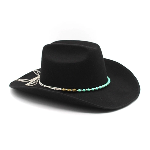 Western Cowboy Hut Breite Krempe Wollfilz Ethnische Türkis Perlen Dekor Fedora Für Herren Damen Vintage Retro Stil