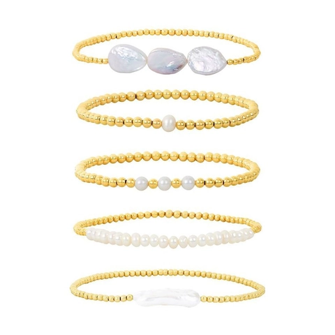 Pulsera De Perlas De Agua Dulce Naturales Barrocas Minimalista Cobre Chapado En Oro De 18K Joyas Elásticas Para Mujeres Elegante