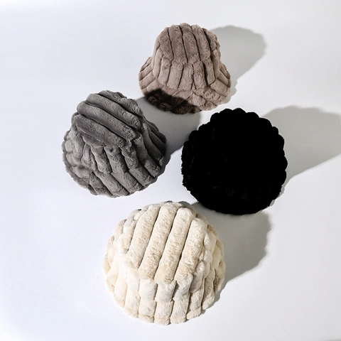 Vertical Stripe Faux Fur Plush Bucket Hat Winter Warm Soft Windproof Outdoor Casual Cap For Men And Women