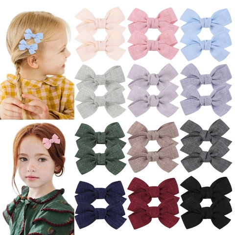 Handmade Linen Fabric Bow Hair Clip Boutique Alligator Clip For Girls Kids Toddlers