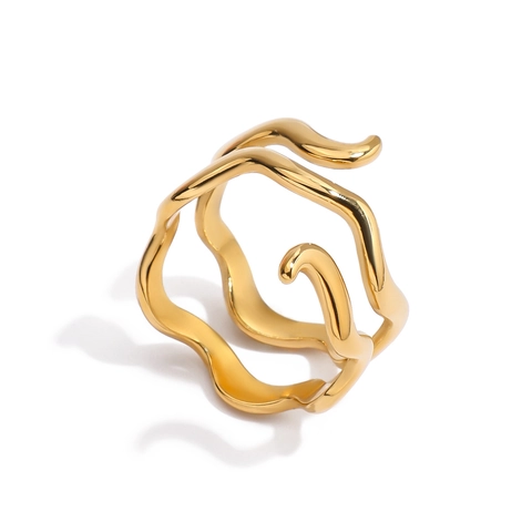 Minimalistischer Edelstahl Wellen Ring Für Damen Unregelmäßiges Flüssigmetall Design Vergoldeter Nischen Fingerring Schmuck Zubehör