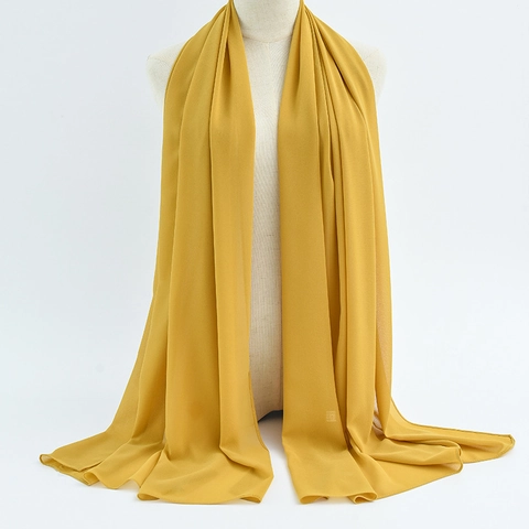 Women Solid Chiffon Hijab Scarf Lightweight Breathable Long Wrap Shawl Muslim Ethnic Elegant Headscarf