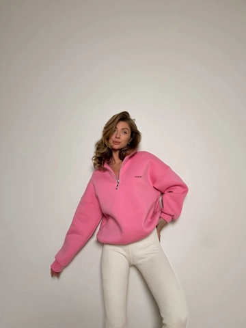 Sweatshirt En Coton Pour Femmes Demi-Zip Oversize Manches Longues Revers Pull Décontracté Sportif Streetwear