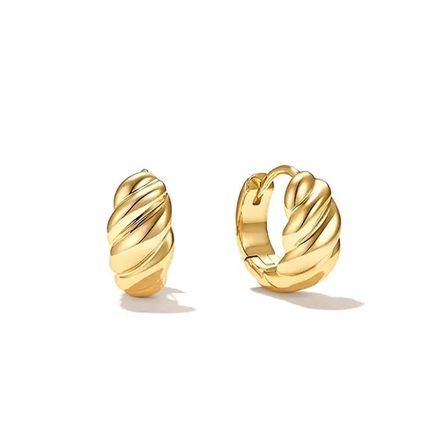 Twisted Hoop Earrings 18K Gold Plated Copper Chunky Croissant Style For Women Lightweight High Polish Simple