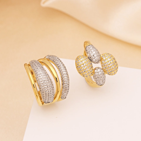 Kupfer Zirkonia Herz Oval Verstellbar Offener Ring Für Damen Zweifarbig Gold Silber Elegant Mode Fingerring Schmuck Geschenk