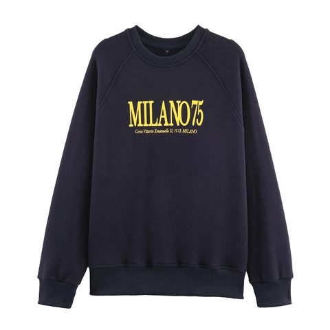 Sudadera Mujer Milano 75 Estampado Letras Punto Acrílico Cuello Redondo Manga Larga Casual Streetwear Top