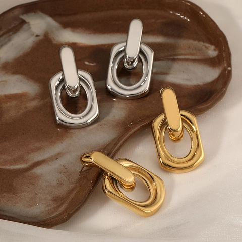 Geometrische Ineinandergreifende Hängeohrringe Edelstahl Wasserdicht Hypoallergen Vintage Polierter Schmuck Für Damen