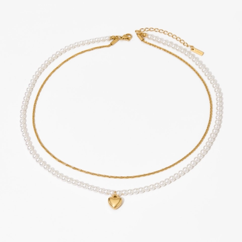 Collana A Strati Acciaio Inossidabile Pendente Cuore Künstliche Perle Gioielli Moda Elegante Per Donne Ragazze Accessori