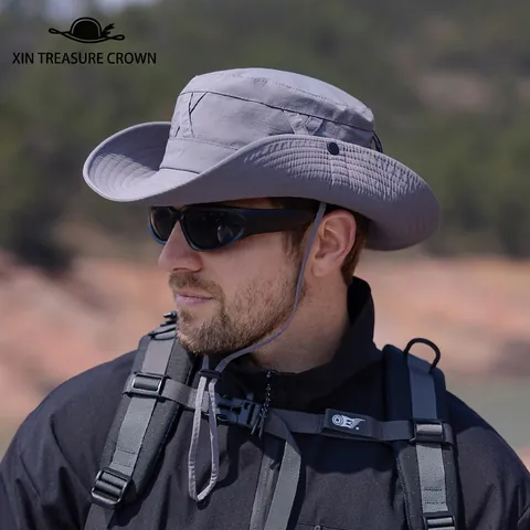 Outdoor Boonie Hat Nylon Wide Brim UV Sun Protection Breathable Hiking Fishing Bucket Hat With Windproof Strap
