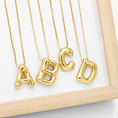 Collana Con Pendente Lettera Iniziale Rame Placcato Oro Stile Palloncino 3D Catena Box Gioielli Minimalisti Moda Per Donne