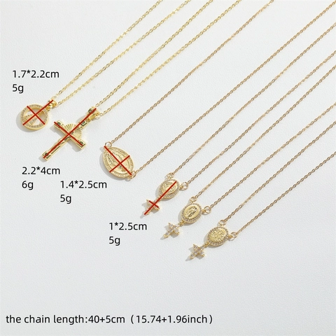 Collana Con Pendente A Croce Religiosa Rame Placcato Oro Con Zircone Retro Medaglia Vergine Maria Gesù Stile Ins