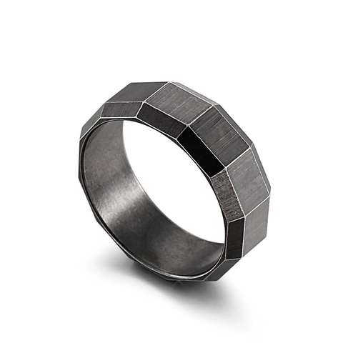 Anello In Acciaio Inossidabile Spazzolato Geometrico Sfaccettato Stile Punk Retrò Per Uomini