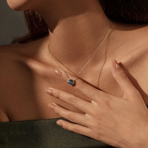 Octagon Tanzanite Blue Zircon Pendant Necklace 925 Sterling Silver Chain Elegant Geometric Jewelry For Women